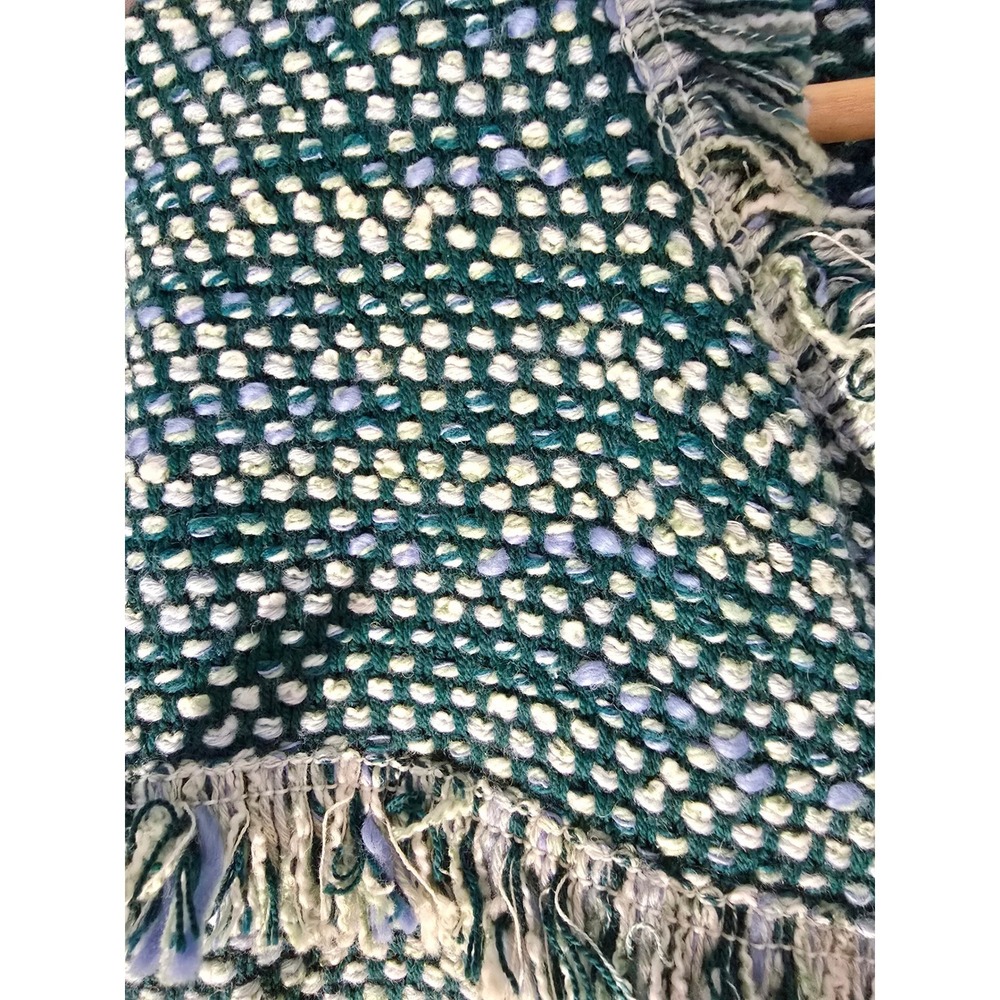 Chico's Pacific Teal Fringe Tweed Cardigan Jacket Knit Women's Size 4 - Picture 7 of 10